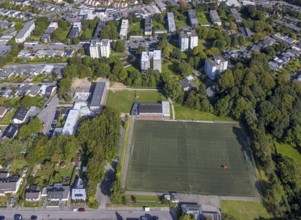 Aerial view, sports field sports club Büttenberg 1930 and primary school Büttenberg in the district