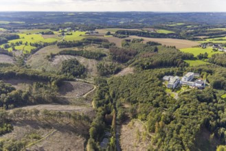 Aerial photo, Königsfeld Rehabilitation Clinic and forest damage in the Windgarten district of