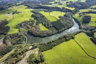 Aerial view, Heilenbecker Talsperre in the district Rüggeberg in Ennepetal, Ruhr area, North