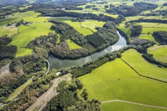 Aerial view, Heilenbecker Talsperre in the district Rüggeberg in Ennepetal, Ruhr area, North