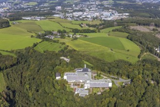 Aerial view, Königsfeld Rehabilitation Clinic and forest damage in the Windgarten district of