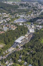 Aerial view, industrial area Loher Straße and building bilstein group Engineeringmit with solar