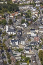 Aerial view, town centre with the protestant Johanneskirche in the district Voerde in Ennepetal,