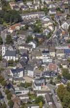 Aerial view, town centre with the protestant Johanneskirche in the district Voerde in Ennepetal,