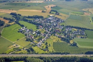 Aerial view, motorway A445 and view of Waltringen, Ense, Sauerland, North Rhine-Westphalia,