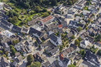 Aerial view, town centre with the protestant Johanneskirche and the new building Haus an der Kirche
