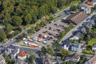 Aerial view, Aldi supermarket in the district Voerde in Ennepetal, Ruhr area, North