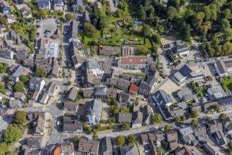Aerial view, town centre with the protestant Johanneskirche and the new building Haus an der Kirche