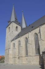 Romanesque St Stephen's Church with twin towers, landmark, Calbe, Saxony-Anhalt, Germany