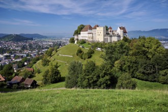 Castle of the Habsburgs, Kyburgers on an almost circular Molasse hill, Lenzburg, Canton Aargau,