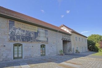 Castle built 16th century with banner for the celebration and anniversary of the bell, city