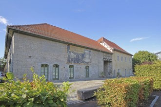 Castle built 16th century with banner for the celebration and anniversary of the bell, city