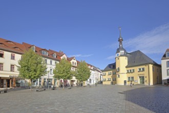 Market square and town hall with ridge turret, Renaissance, market, Apolda, Thuringia, Germany