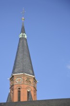 Tower of the neo-Gothic Lutherkirche, spire, brick church, Apolda, Thuringia, Germany