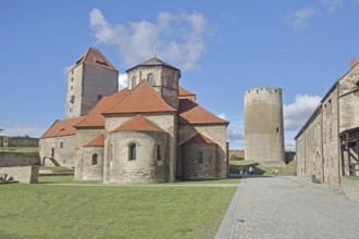 Inner courtyard with martyr's tower, Romanesque castle chapel built in the 10th century and Dicker