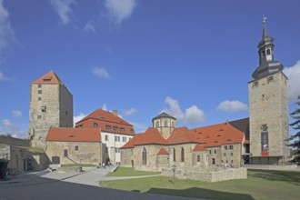Inner courtyard with martyr's tower, Romanesque castle chapel built in the 10th century, Dicker