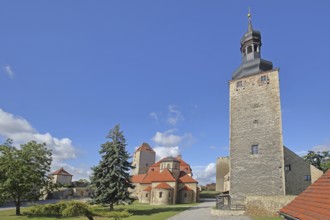 Inner courtyard with martyr's tower, Romanesque castle chapel built in the 10th century, Dicker