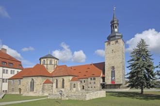 Inner courtyard with Romanesque castle chapel built in the 10th century and Paris Tower, Querfurt