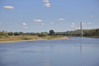 Elbauenbrücke federal road B246a over the Elbe, arch bridge, landscape, Schönebeck, Saxony-Anhalt,