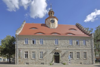 Historic town hall with spire and stepped gable, Salzlandmuseum, Museum, Bad Salzelmen, Schönebeck,
