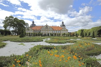 Baroque castle and baroque garden, flower bed, park, Hundisburg, Haldensleben, Saxony-Anhalt,