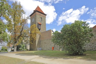 Historic Bülstring gate tower and former town fortifications, town wall, town tower, town gate,