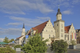 Renaissance Town Hall and St Nicolai Church, Coswig, Fläming, Saxony-Anhalt, Germany