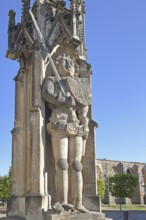 Roland, statue with sword, market square, Zerbst, Fläming, Saxony-Anhalt, Germany