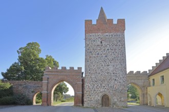 Historic Heath Gate with town wall, town fortification, town gate, town tower, Zerbst, Fläming,