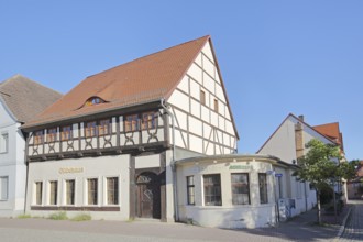 Historic guildhall, half-timbered house, Zerbst, Fläming, Saxony-Anhalt, Germany
