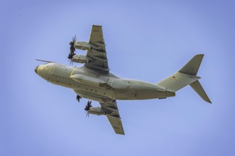 Military aircraft of the German Air Force. Airbus A400M climbing flight after take-off. Stuttgart,