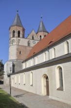 Gothic St Mary's Church with twin towers, Aken, Saxony-Anhalt, Germany