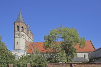 Gothic St Mary's Church with twin towers, Aken, Saxony-Anhalt, Germany
