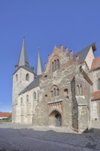 Romanesque St Stephen's Church with twin towers, landmark, Calbe, Saxony-Anhalt, Germany