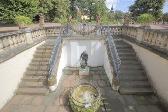 Fountain with steps and sculptures, staircase, Goethepark, Bad Lauchstädt, Saxony-Anhalt, Germany