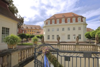 Goethe Theatre and spa complex with fountain, Goethe Park, Bad Lauchstädt, Saxony-Anhalt, Germany