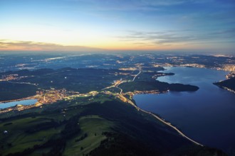 View from Rigi Kulm to the sea of lights with the motorway, Lake Lucerne, Lake Zug, Küssnacht,