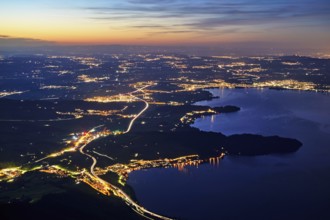 View from Rigi Kulm to the sea of lights with the motorway, Lake Zug, Immensee, Canton Schwyz,
