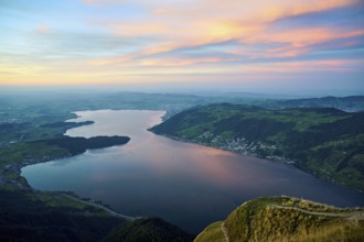 View from Rigi Kulm to Lake Zug and the Kiemen, Walchwil, Canton Zug, Switzerland