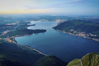 View from Rigi Kulm to the sea of lights with Lake Zug and the Kiemen, Walchwil, Canton Zug,