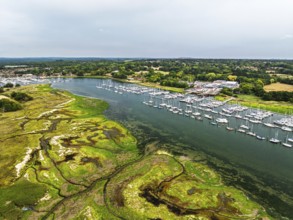 River Hamble and Swanwick Marina from drone, Swanwick, Southampton, Hampshire, England, United