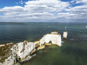 White Cliffs of Old Harry Rocks Jurassic Coast from a drone, Handfast Point, Dorset Coast, Poole,