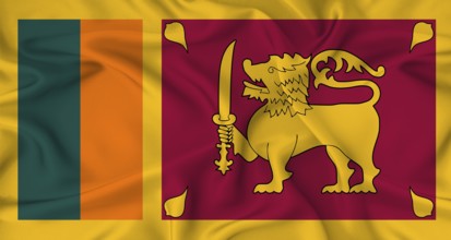 Realistic Sri Lanka flag waving. Close up of flag of Sri Lanka with cloth texture