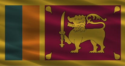 Sri Lanka flag with fabric texture. Realistic flag of Sri Lanka waving