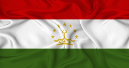 Realistic Tajikistan flag waving. Close up of flag of Tajikistan with cloth texture