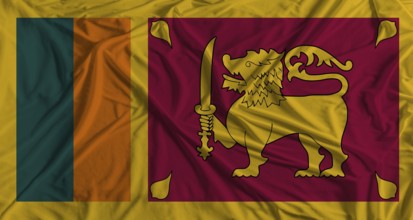 Sri Lanka flag with fabric texture background. National flag of Sri Lanka with cloth texture
