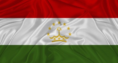 Flag of Tajikistan with cloth texture. Close up of Tajikistan flag waving
