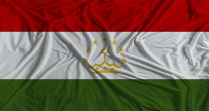Tajikistani flag with fabric texture background. National flag of Tajikistan with cloth texture