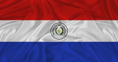 Flag of Paraguay with cloth texture. Close up of Paraguay flag waving
