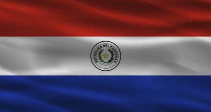 Paraguay flag with fabric texture. Realistic flag of Paraguay waving